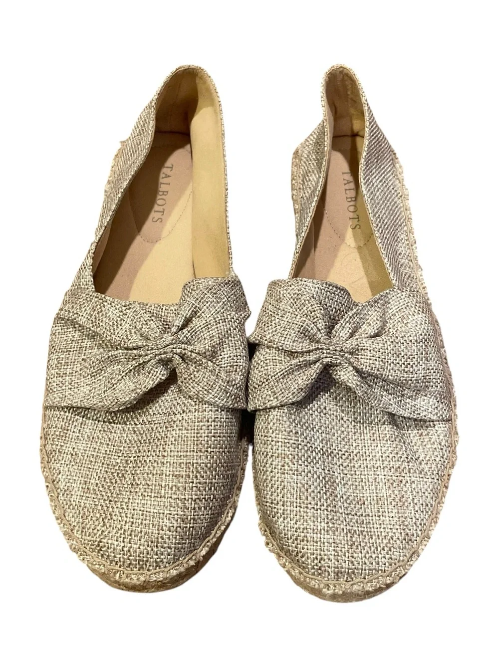 Talbots Izzy Knot Linen Espadrille Flats Beige Women’s Size 11M Slip On Shoes